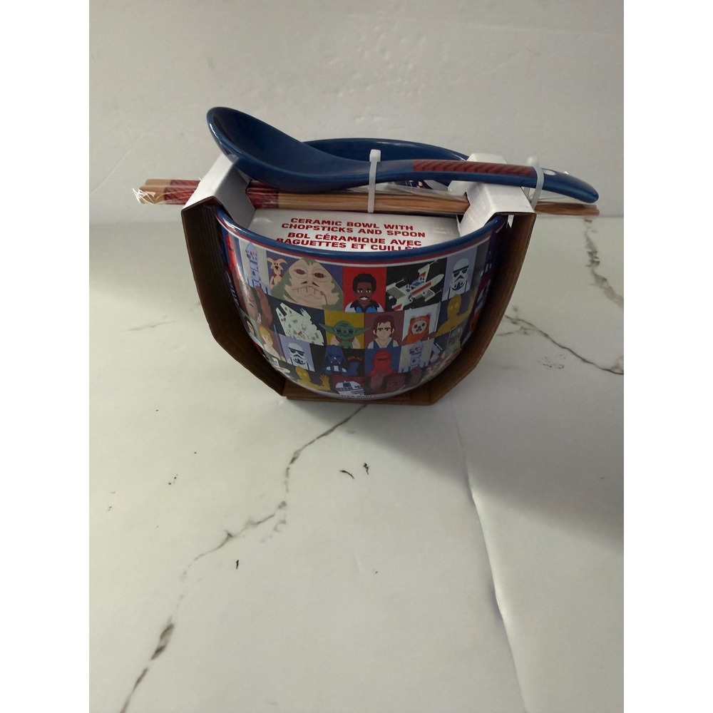 Star Wars Ceramic Ramen Bowl Set with Spoon and Chopsticks 20oz Silver Buffalo